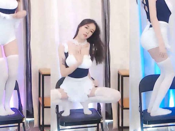 虎牙 贝贝鸭 热舞视频 ♥清纯白丝大腿袜，诱惑深蹲高潮表情♥