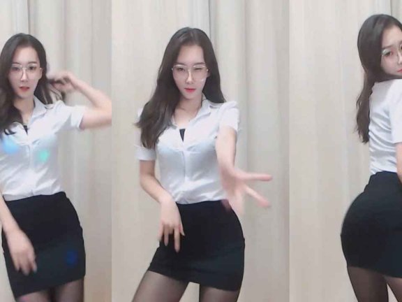 虎牙 奇领五月 热舞视频 ♥紧身制服裙+黑丝，性感OL在线热舞♥ 黑丝眼镜娘赛高！