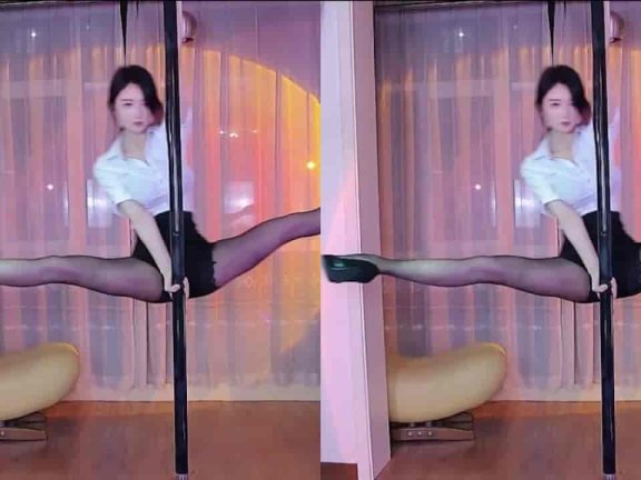 虎牙 空空、难得一见！黑丝钢管舞！